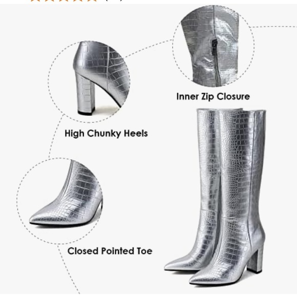 Modatope Women'sKnee High Boots Calf High Crocodile Boots Block Heel Pointed - Picture 7 of 13